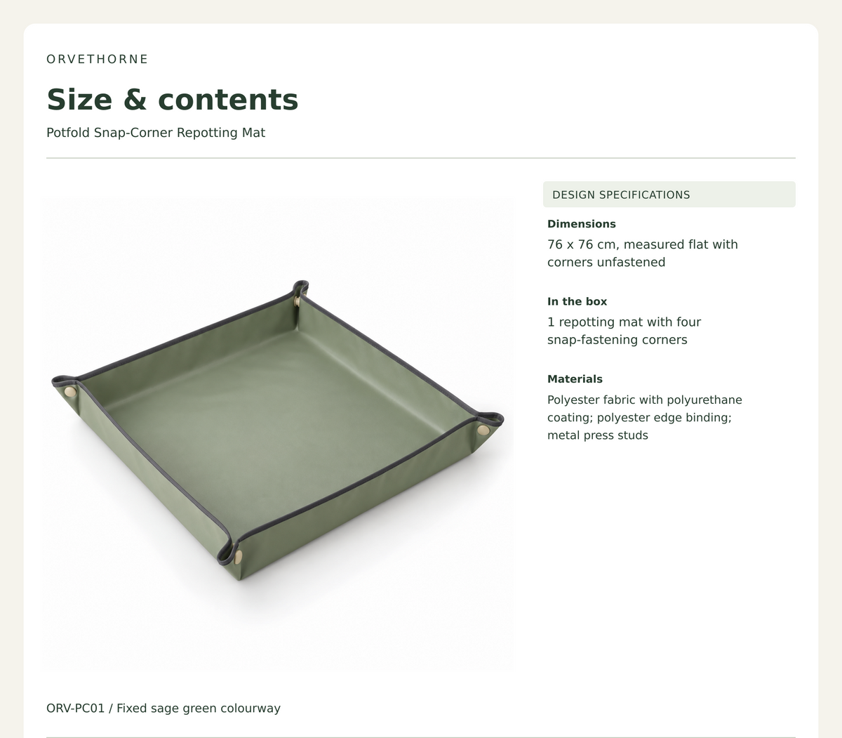ORVETHORNE Potfold Snap-Corner Repotting Mat